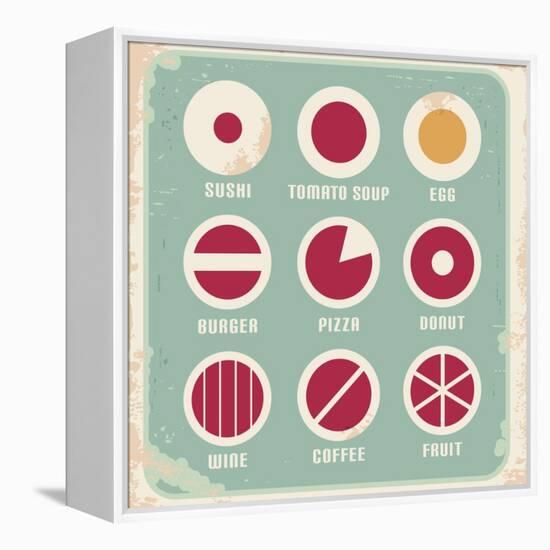 Retro Set Of Food Pictogram, Icons And Symbols-Lukeruk-Framed Stretched Canvas