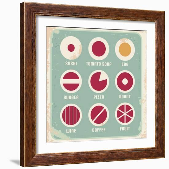 Retro Set Of Food Pictogram, Icons And Symbols-Lukeruk-Framed Premium Giclee Print