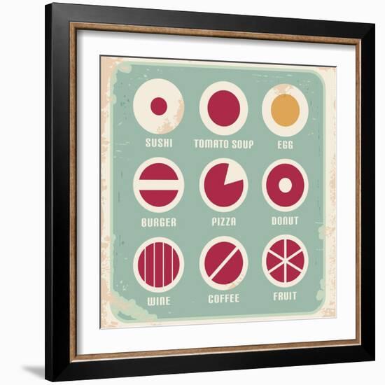 Retro Set Of Food Pictogram, Icons And Symbols-Lukeruk-Framed Premium Giclee Print