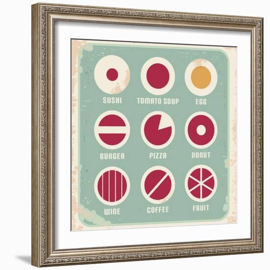 Retro Set Of Food Pictogram, Icons And Symbols-Lukeruk-Framed Art Print