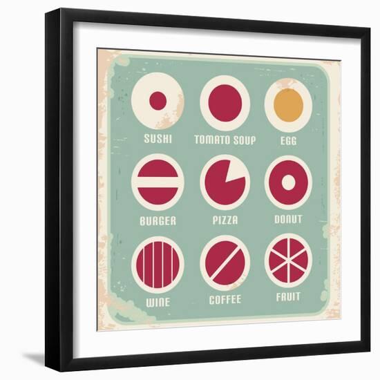 Retro Set Of Food Pictogram, Icons And Symbols-Lukeruk-Framed Art Print