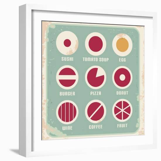 Retro Set Of Food Pictogram, Icons And Symbols-Lukeruk-Framed Art Print