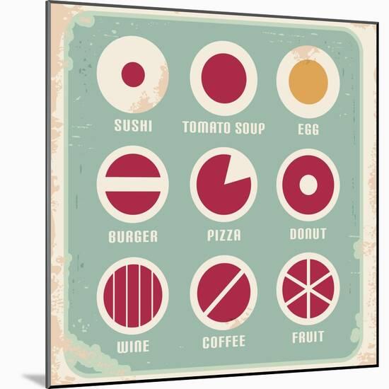 Retro Set Of Food Pictogram, Icons And Symbols-Lukeruk-Mounted Art Print