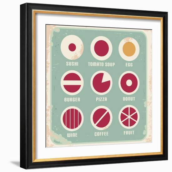 Retro Set Of Food Pictogram, Icons And Symbols-Lukeruk-Framed Art Print