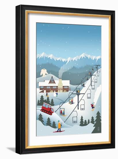 Retro Ski Resort-Lantern Press-Framed Art Print