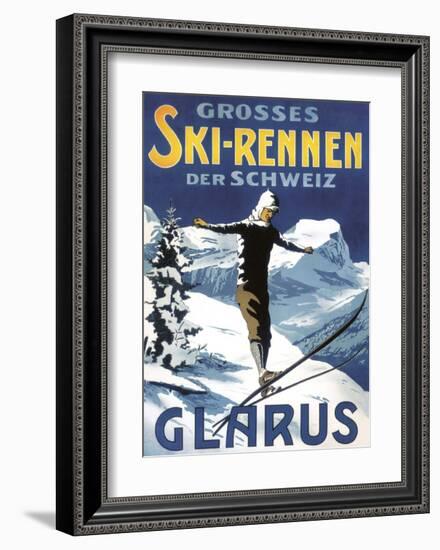 Retro Skiing Poster-null-Framed Art Print