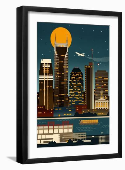 Retro Skyline - Nashville, Tennessee (no text)-Lantern Press-Framed Art Print