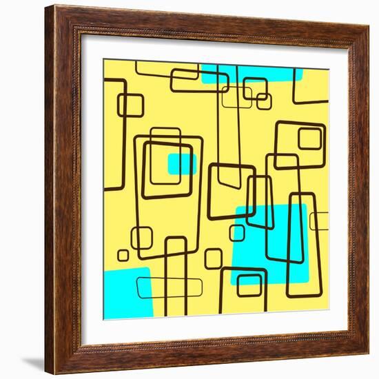 Retro Square Pattern Blue and Yellow-null-Framed Giclee Print