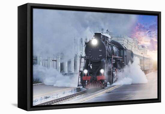 Retro Steam Train.-Breev Sergey-Framed Premier Image Canvas