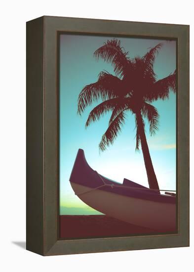 Retro Style Canoe and Palm Tree-Mr Doomits-Framed Premier Image Canvas