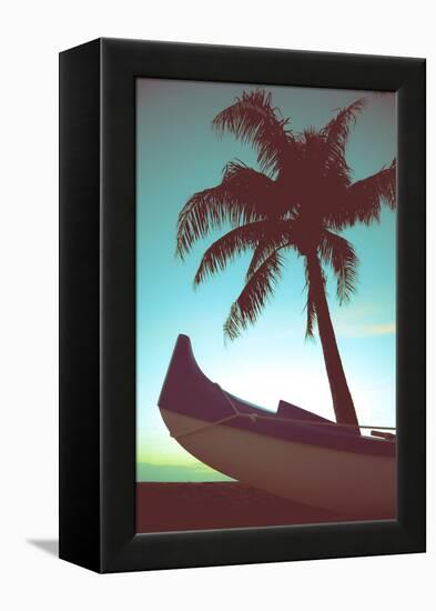 Retro Style Canoe and Palm Tree-Mr Doomits-Framed Premier Image Canvas