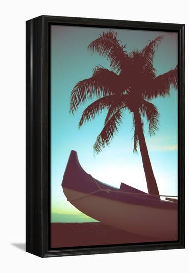 Retro Style Canoe and Palm Tree-Mr Doomits-Framed Premier Image Canvas