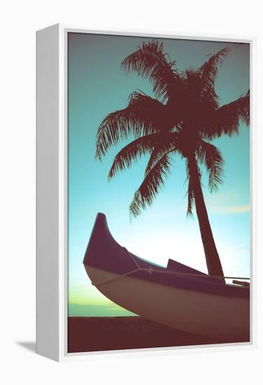 Retro Style Canoe and Palm Tree-Mr Doomits-Framed Premier Image Canvas