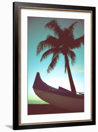 Retro Style Canoe and Palm Tree-Mr Doomits-Framed Photographic Print