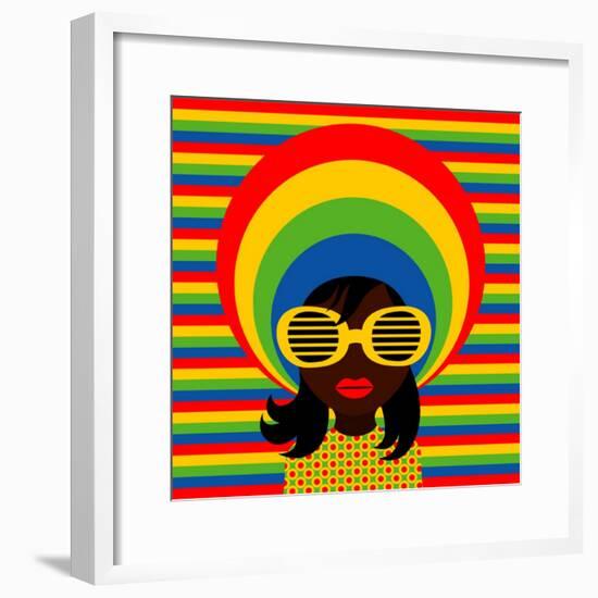 Retro Style Girl With Sunglasses-UltraPop-Framed Premium Giclee Print