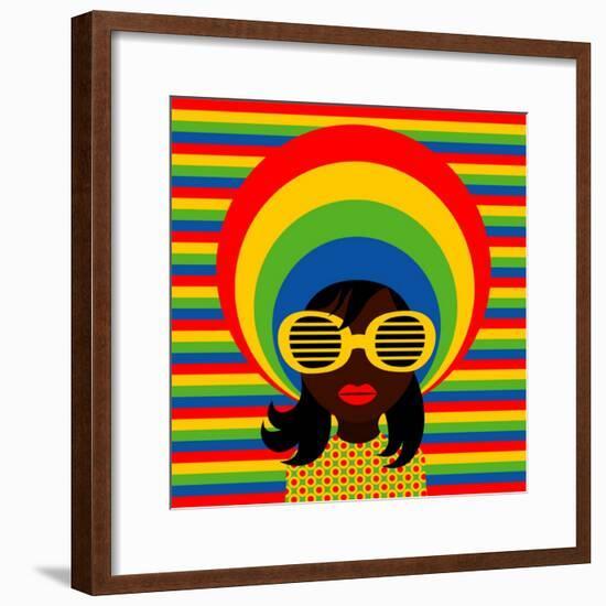 Retro Style Girl With Sunglasses-UltraPop-Framed Premium Giclee Print