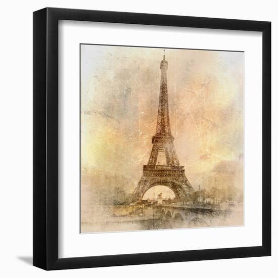 Retro Styled Background - Eiffel Tower-Maugli-l-Framed Art Print