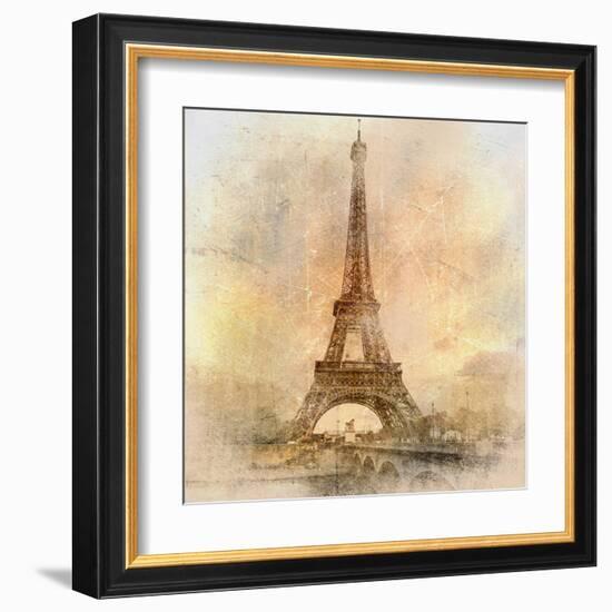 Retro Styled Background - Eiffel Tower-Maugli-l-Framed Art Print