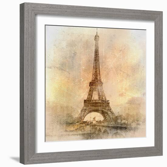 Retro Styled Background - Eiffel Tower-Maugli-l-Framed Art Print