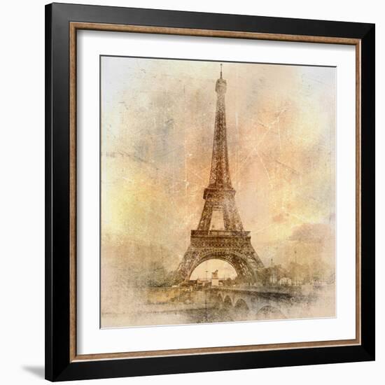 Retro Styled Background - Eiffel Tower-Maugli-l-Framed Art Print