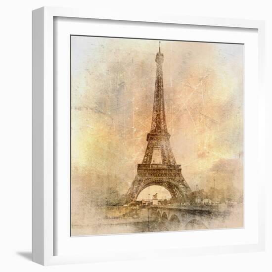 Retro Styled Background - Eiffel Tower-Maugli-l-Framed Art Print