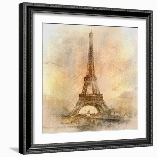 Retro Styled Background - Eiffel Tower-Maugli-l-Framed Art Print