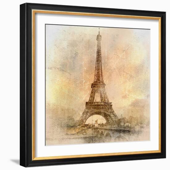 Retro Styled Background - Eiffel Tower-Maugli-l-Framed Art Print