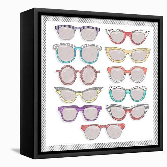 Retro Sunglasses Set-cherry blossom girl-Framed Stretched Canvas