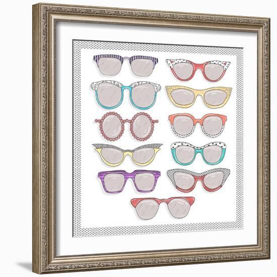 Retro Sunglasses Set-cherry blossom girl-Framed Art Print