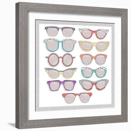 Retro Sunglasses Set-cherry blossom girl-Framed Art Print