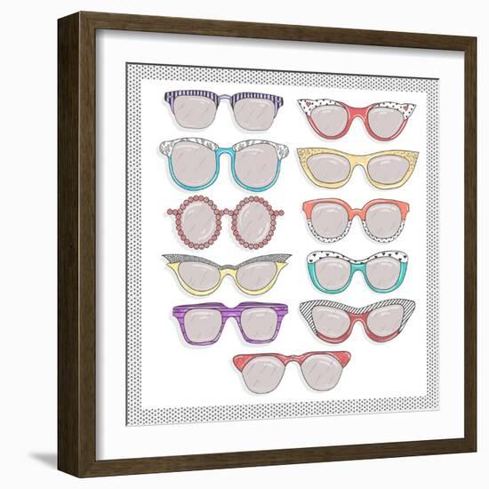 Retro Sunglasses Set-cherry blossom girl-Framed Art Print