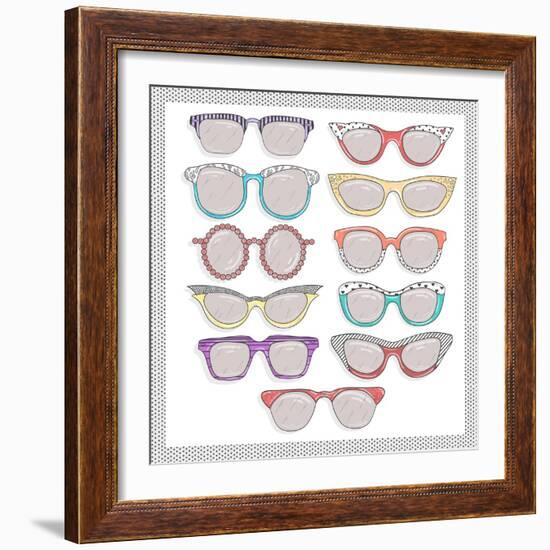 Retro Sunglasses Set-cherry blossom girl-Framed Art Print