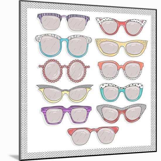 Retro Sunglasses Set-cherry blossom girl-Mounted Art Print