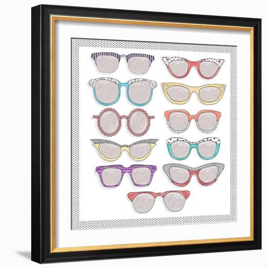 Retro Sunglasses Set-cherry blossom girl-Framed Art Print