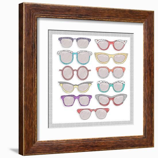 Retro Sunglasses Set-cherry blossom girl-Framed Art Print