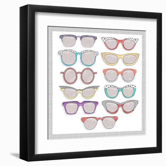 Retro Sunglasses Set-cherry blossom girl-Framed Art Print