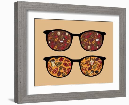 Retro Sunglasses with Autumn Reflection in It.-panova-Framed Art Print