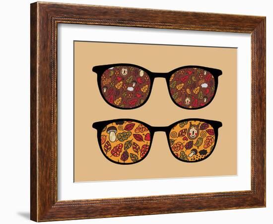 Retro Sunglasses with Autumn Reflection in It.-panova-Framed Art Print