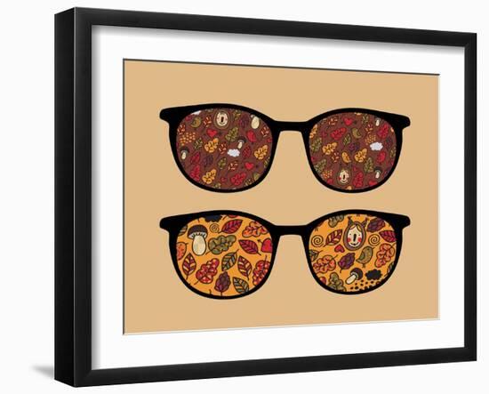 Retro Sunglasses with Autumn Reflection in It.-panova-Framed Art Print