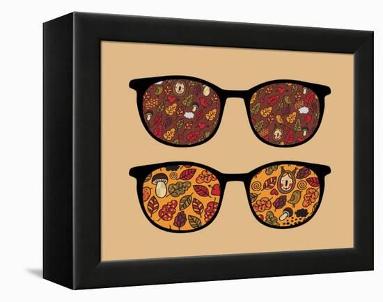 Retro Sunglasses with Autumn Reflection in It.-panova-Framed Stretched Canvas