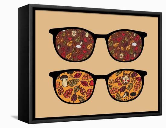 Retro Sunglasses with Autumn Reflection in It.-panova-Framed Stretched Canvas