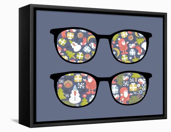 Retro Sunglasses with Christmas Time Reflection.-panova-Framed Stretched Canvas