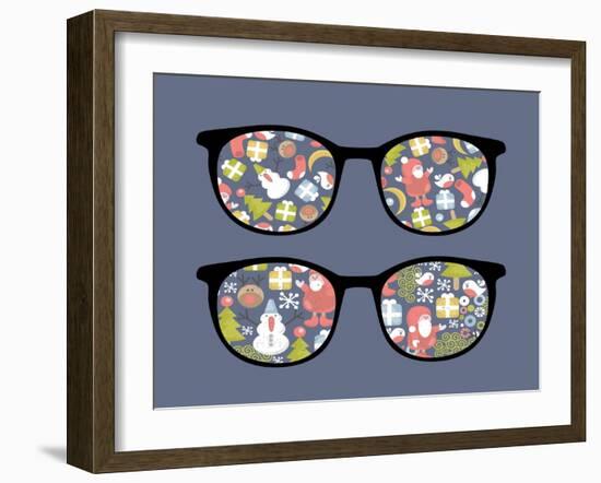 Retro Sunglasses with Christmas Time Reflection.-panova-Framed Art Print