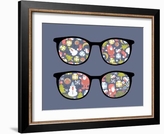 Retro Sunglasses with Christmas Time Reflection.-panova-Framed Art Print