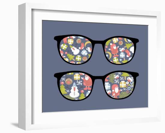 Retro Sunglasses with Christmas Time Reflection.-panova-Framed Art Print