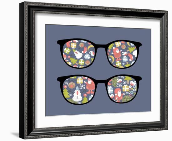 Retro Sunglasses with Christmas Time Reflection.-panova-Framed Art Print