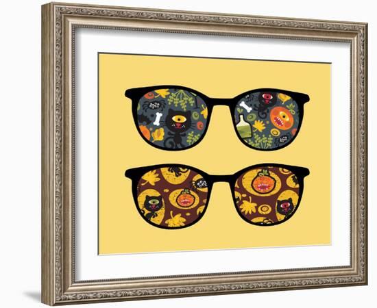 Retro Sunglasses with Halloween Reflection in It.-panova-Framed Art Print