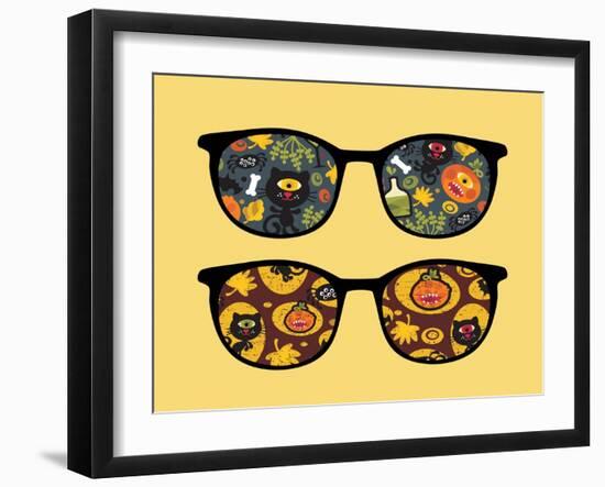 Retro Sunglasses with Halloween Reflection in It.-panova-Framed Art Print