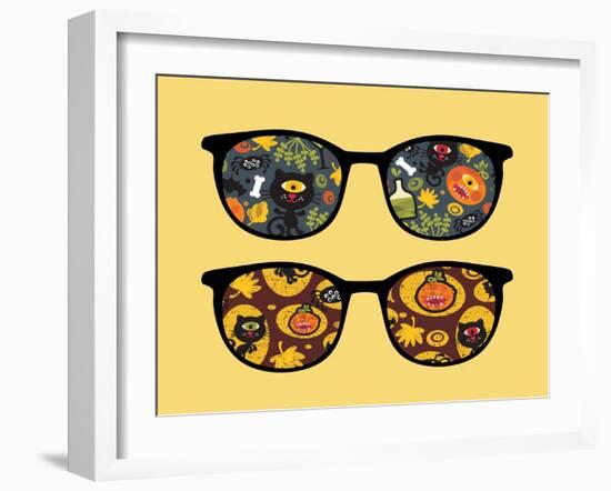 Retro Sunglasses with Halloween Reflection in It.-panova-Framed Art Print