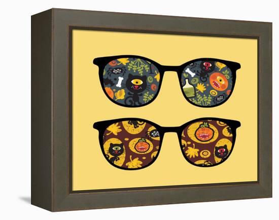 Retro Sunglasses with Halloween Reflection in It.-panova-Framed Stretched Canvas